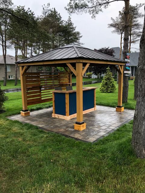 Outdoor cedar gazebo with built-in bar
